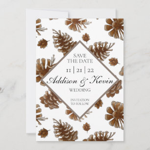 Faire-part Aquarelle rustique Pinecone Enregistrer la date