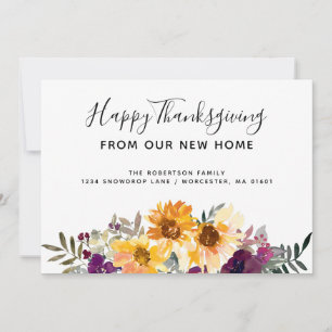 Faire-part Aquarelle Sunflowers Thanksgiving Nouvelle adresse