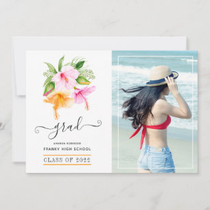 Faire-part Aquarelle Tropical Floral Beach Graduation