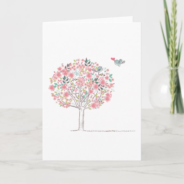 Faire-part Arbre en fleurs et oiseaux en amour (Devant)