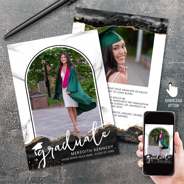 Faire-part Arc à script tendance Black Gold 2 Photos (Créateur téléchargé)