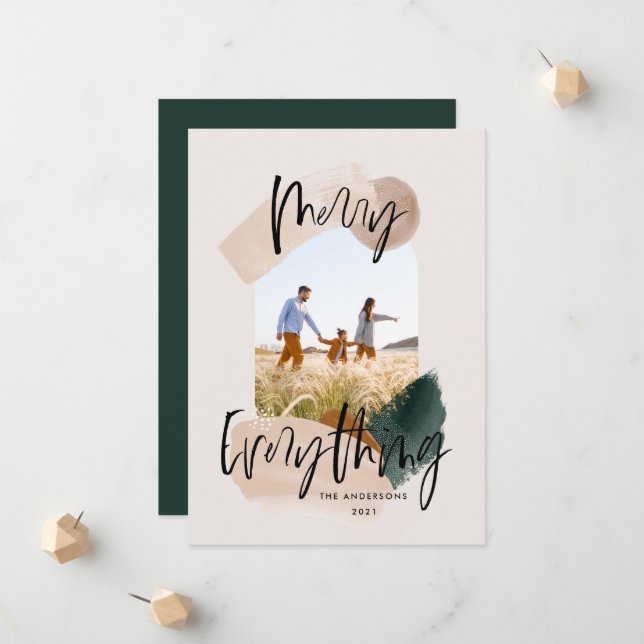 Faire-part Arc de Noël abstrait photo vert moderne (Devant/Arrière en situation)