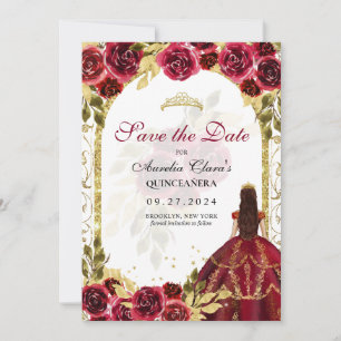 Faire-part Arc d'or princesse Florale Rouge Quinceanera
