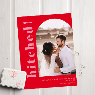 Faire-part Arc pointu photo Elopement Mariage rouge et rose