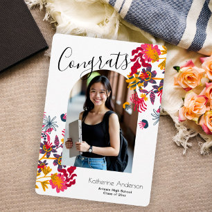 Faire-part Arc rose moderne photo florale blanc Graduation