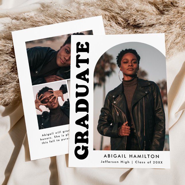 Faire-part Arche de décalage noir et blanc 4 photo Graduation (Créateur téléchargé)