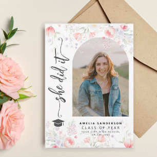 Faire-part arche de fleurs sauvages boho photo graduation 