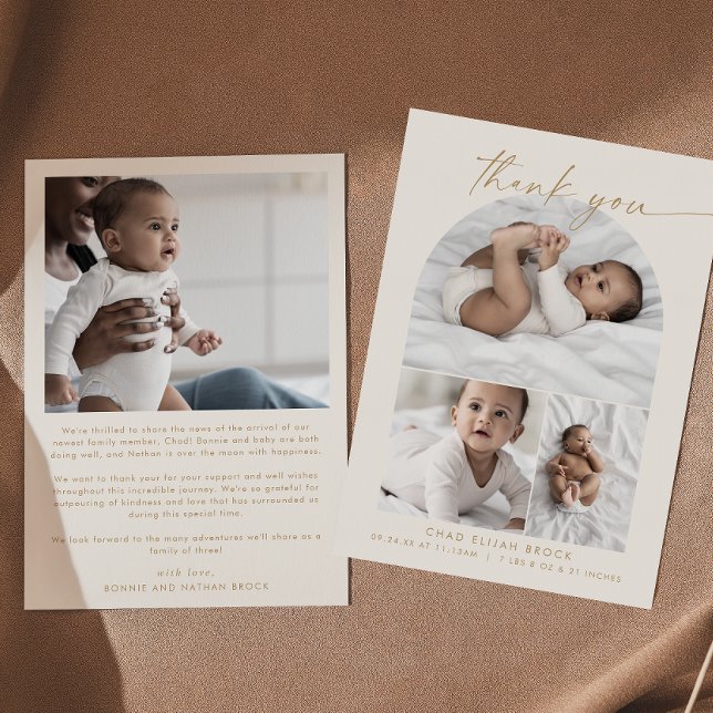 Faire-part Arche moderne | Cream Photo Collage Merci naissanc (Créateur téléchargé)