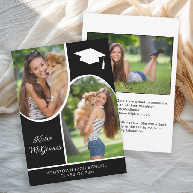 Faire-part Arche noir blanc - Casquette de graduation photo (Arch photo graduation announcements 5x7)