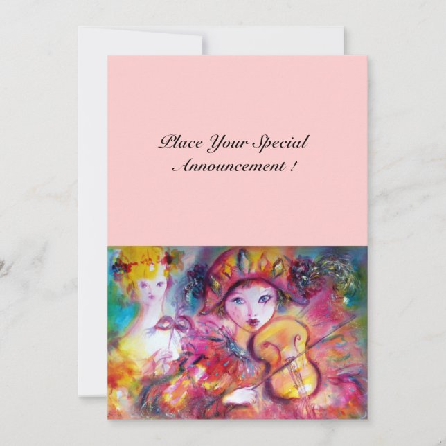 Faire-part ARLECCHINO ET COLOMBINA /Mardi Gras vénitien (Devant)