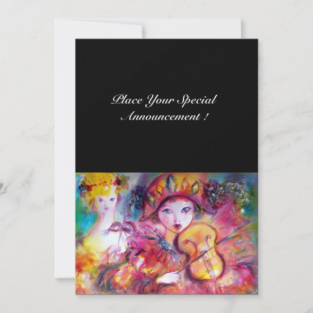 Faire-part ARLECCHINO ET COLOMBINA /Mardi Gras vénitien (Devant)