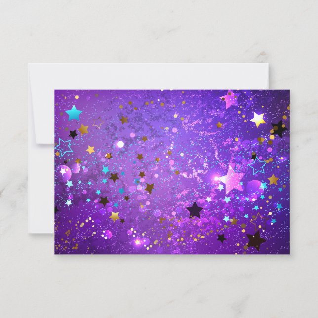 Faire-part Arrière - plan de feuille violet avec étoiles (Devant)