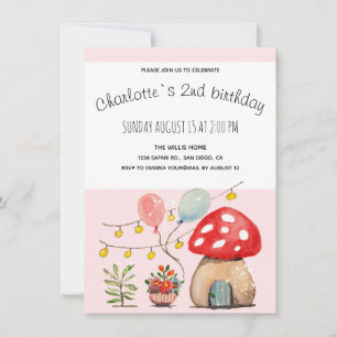Faire-part Art aquarelle champignon et fleurs mignons