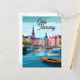 Faire-part Art de carte postale de voyage à Oslo en Norvège,