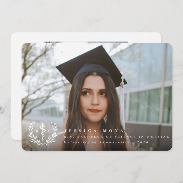 Faire-part Asclepius blanc RN Infirmière diplômée (Devant / Derrière)