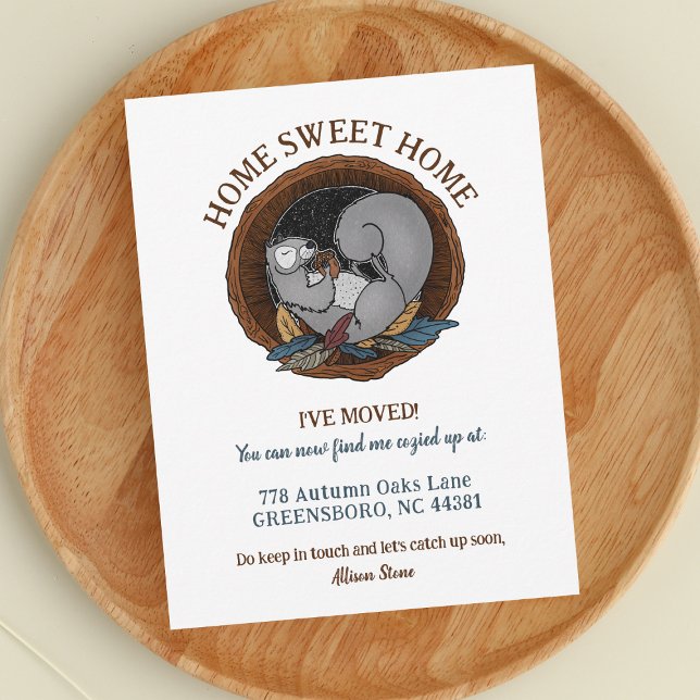 Faire-part Autumn Cosy Squirrel Moving New Address (Cozy Autumn New Address Announcement)