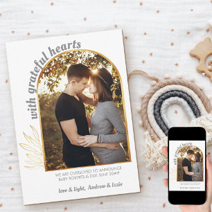 Faire-part Avec Grateful Hearts Gold Arch Photo Grey Gold