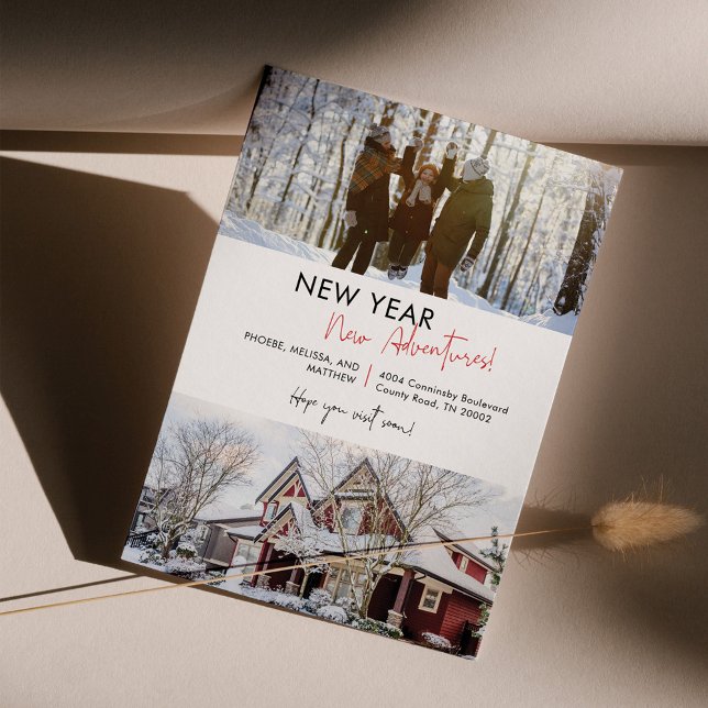 Faire-part Aventures du Nouvel An Nous avons déménagé l’adres (New Year New Home Moving Announcement Photo Card)