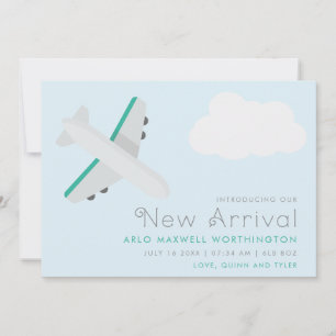 Faire-part Avion moderne Nouvel Arrivée Baby Boy Photo Naissa