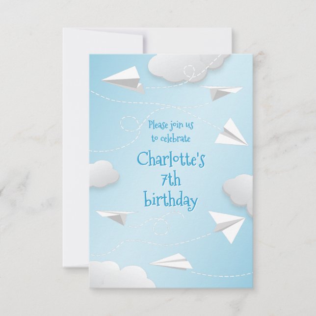 Faire-part avion plié en papier avions filles anniversaire (Devant)