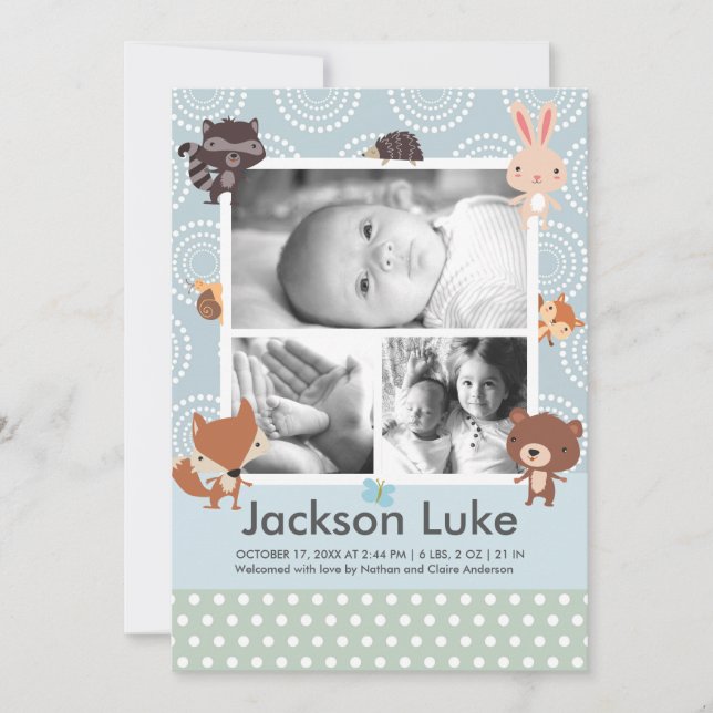 Faire-part Baby Animal Boy Photo Annonces de naissance (Devant)