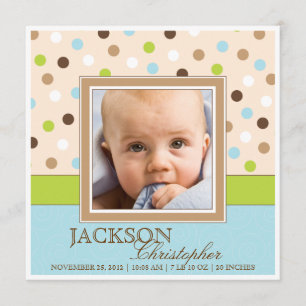 Faire-part Baby Boy Birth Deux photos en bleu + points verts