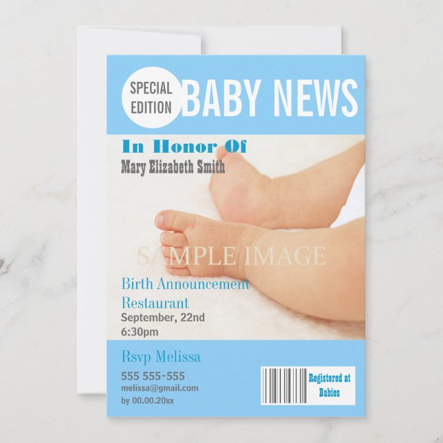 Faire-part Baby boy blue magazine PERSONALISER (Devant)