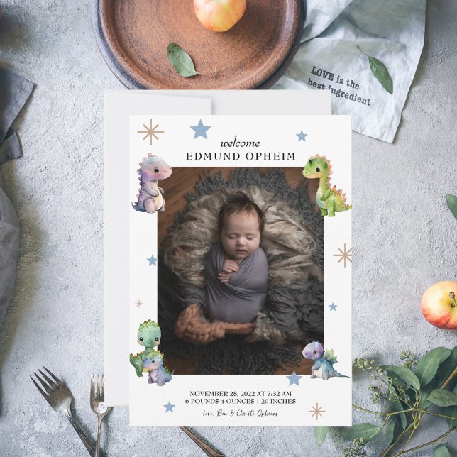 Faire-part Baby Boy Dinosaur Photo de naissance (Créateur téléchargé)