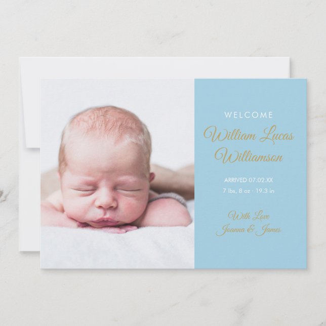 Faire-part Baby Boy Modern Gold Script Photo Naissance (Devant)
