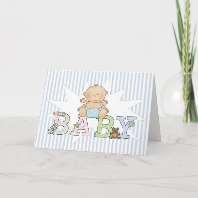 Faire-part Baby Boy on Blue Striped Arrière - plan Blank New  (Devant)