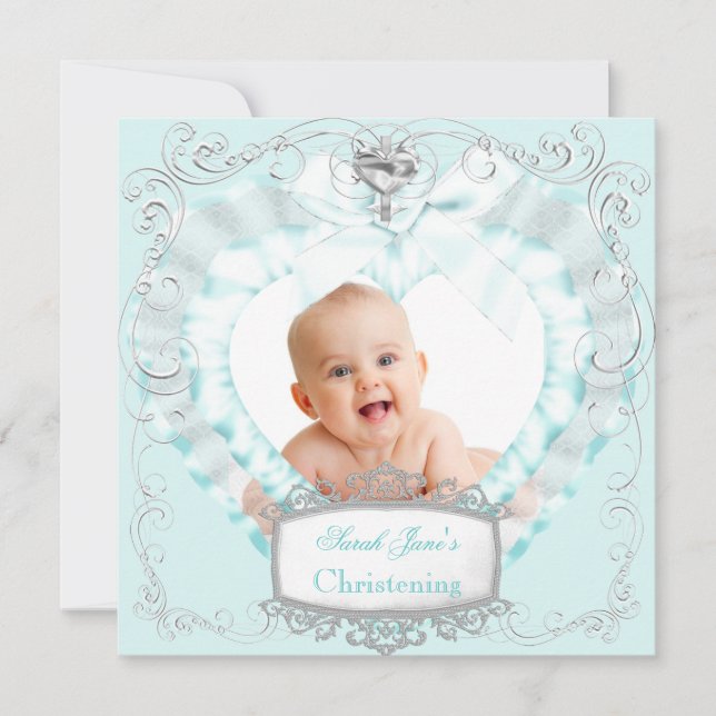 Faire-part Baby Boy or Girl Blue Christening Baptism Cross (Devant)