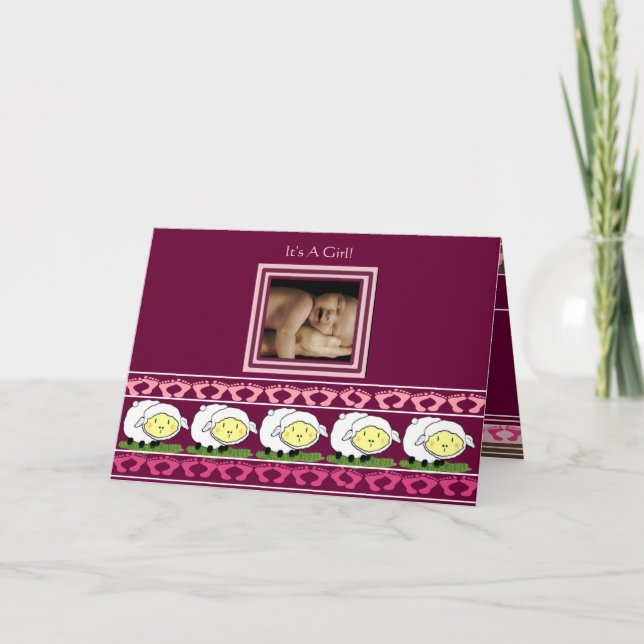 Faire-part Baby Girl Annouement Sheep avec votre photo - (Devant)