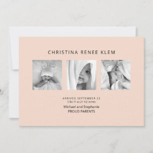Faire-part Baby Girl B/W Photo Collage de photos Moderne Pêch