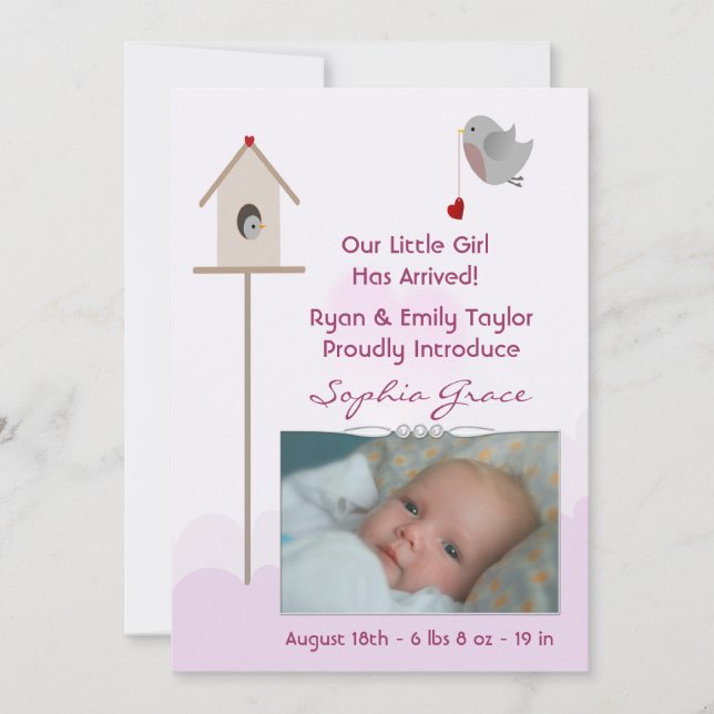 Faire-part Baby Girl Birdsnest Photo Annonces de naissance (Devant)