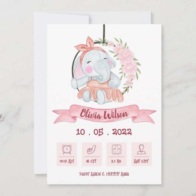 Faire-part Baby Girl Birth Annoucement (Devant)