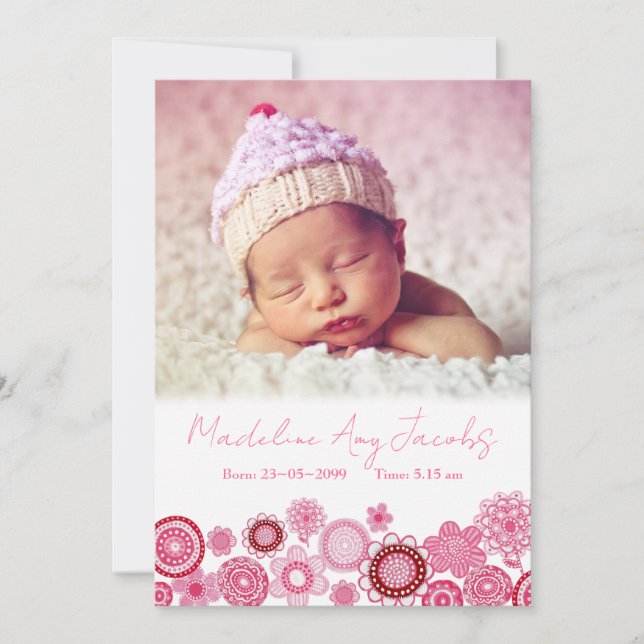 Faire-part Baby Girl Birth Announcement Photo Digital Image (Devant)