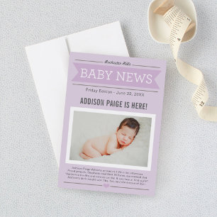 Faire-part Baby Girl News Modern Purple Photo Naissance