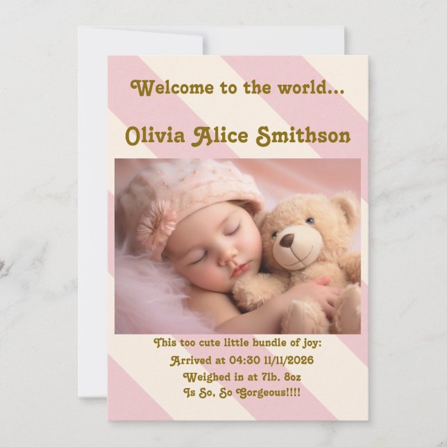 Faire-part Baby Girl Nouvelle arrivée (Devant)