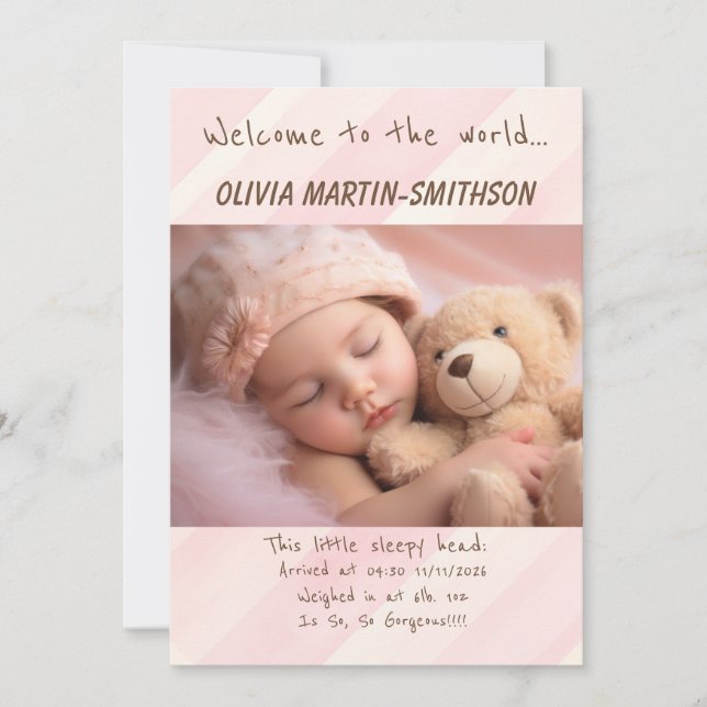 Faire-part Baby Girl Nouvelle arrivée (Devant)