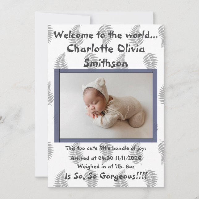 Faire-part Baby Girl Nouvelle arrivée (Devant)