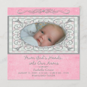 Faire-part Baby Girl rose En vichy Christian Photo Naissance