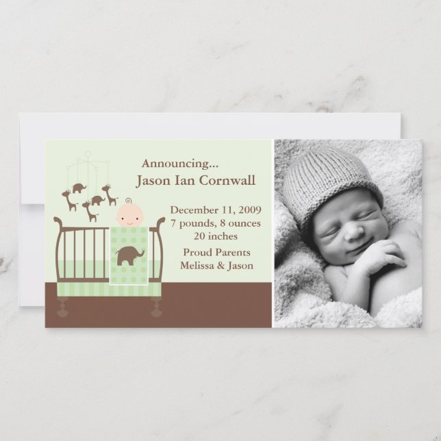 Faire-part Baby in Green Crib Photo Annonces de naissance (Devant)