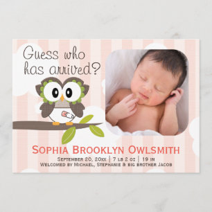 Faire-part Baby Owl Annonces Girl