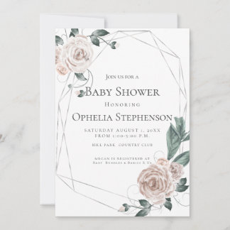 Faire-part Baby shower | Aquarelle Dusty Rose Floral