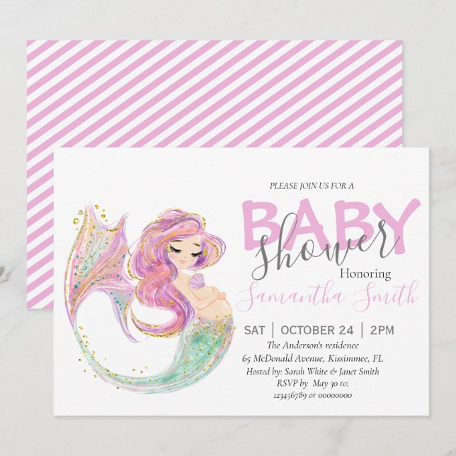 Faire-part Baby shower du parti Mermaid (Devant / Derrière)