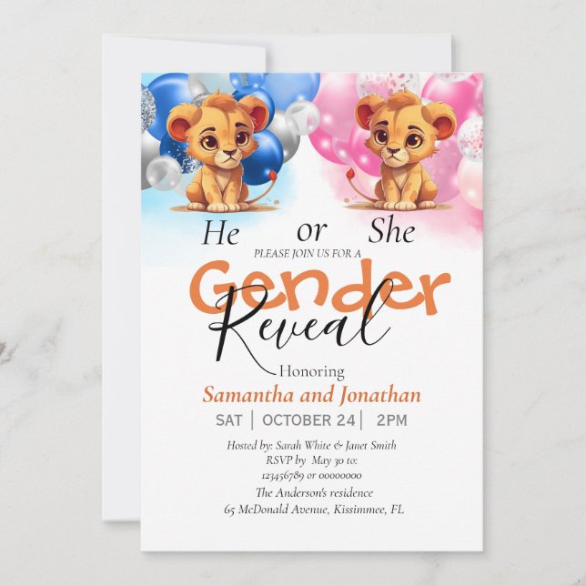 Faire-part Baby shower Genre Révéler Bleu et Rose (Devant)