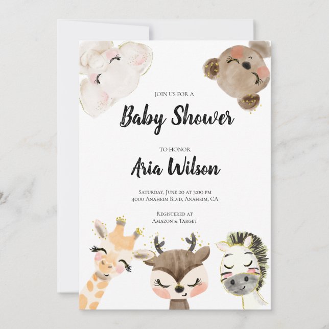 Faire-part Baby shower Jungle Safari Animaux Invitation, BA10 (Devant)