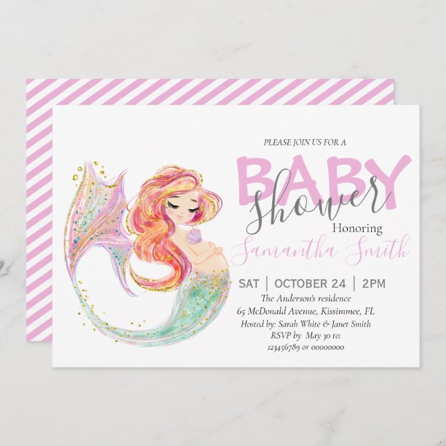 FAIRE-PART BABY SHOWER MERMAID CULE (Devant / Derrière)