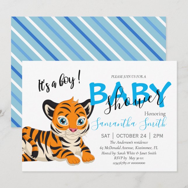 Faire-part Baby shower Petit tigre (Devant / Derrière)