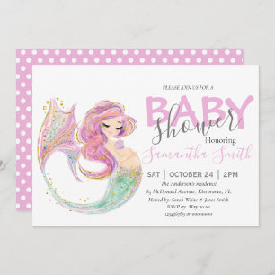 Faire-part Baby shower rose MERMAID sous la mer